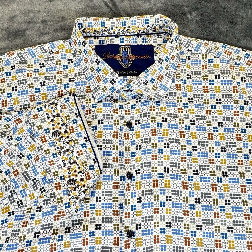 Luchiano Visconti 5XL Vibrant Multicolor Geometric Mosaic Long Sleeve Shirt MenS